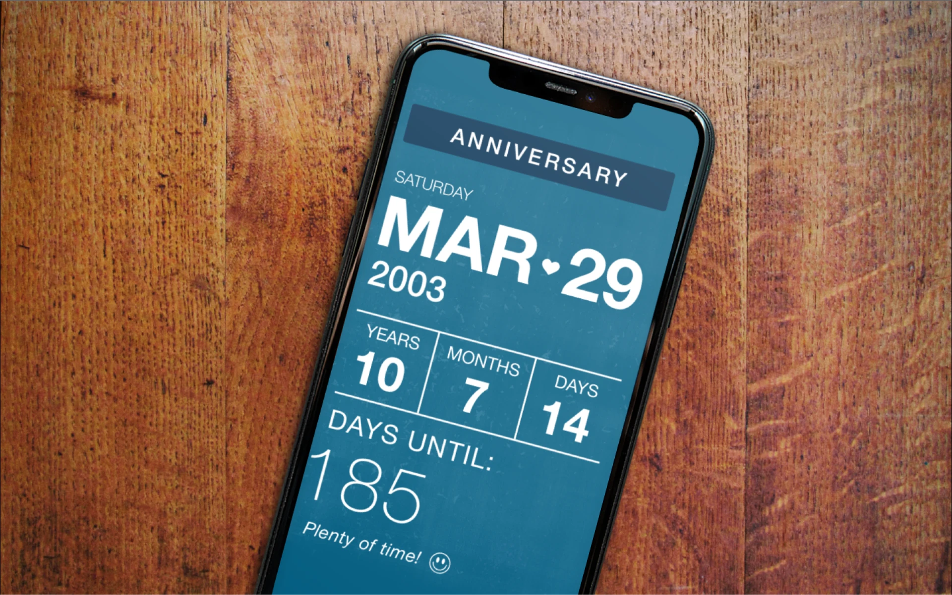 Hubby Helper anniversary reminder screen displayed on a phone