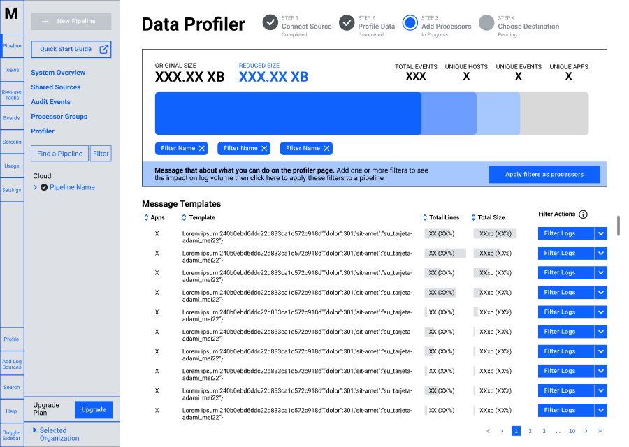 Screenshot of wirefames